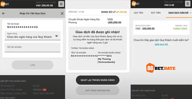 Tiến trình thực hiện rút tiền từ 88BET